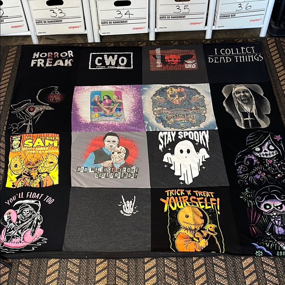 Horror Graphic T-Shirt Quilt Blanket 62”x62” Pre Owned